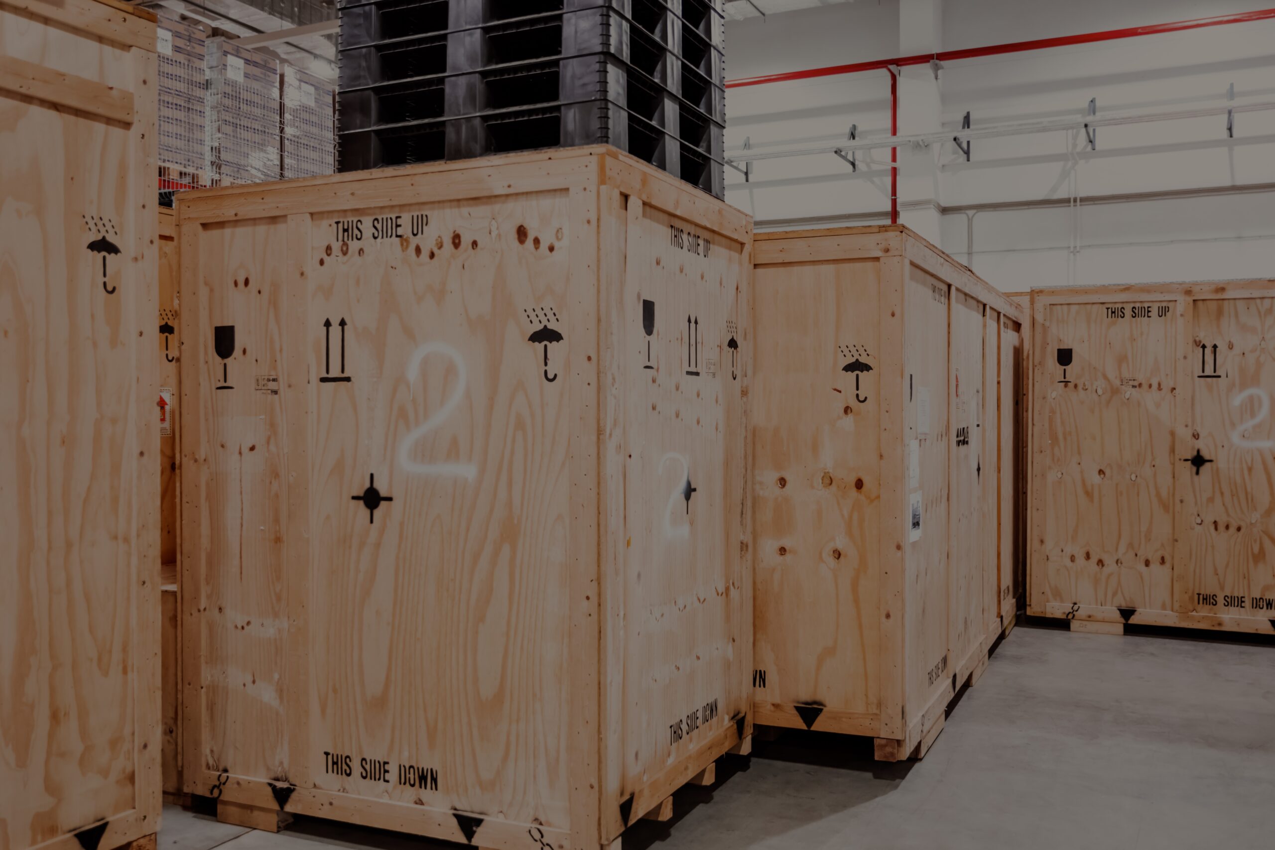 Wooden boxes in a warehouse